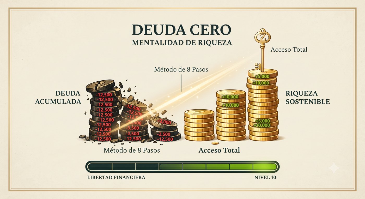 Del endeudamiento a la riqueza sostenible con el método de 8 pasos de Deuda Cero